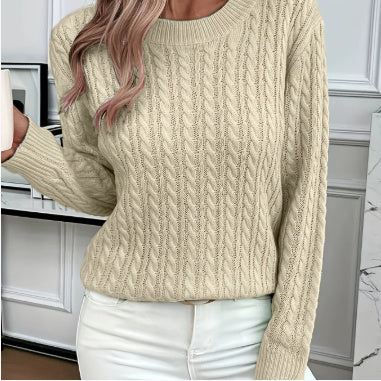 "Ins" Twist Round Neck Pullover Sweater Fashion Solid Color Long-sleeved Knitted Top For Women