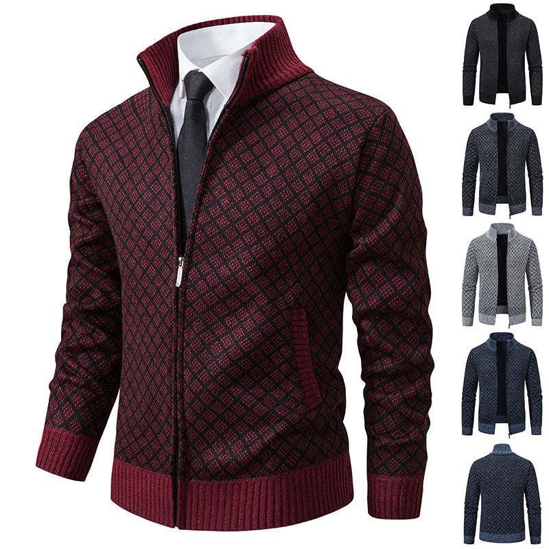 Thickened Plaid Cardigan | Slim Fit | Zipper | Men's Casual Long Sleeve | Knitted