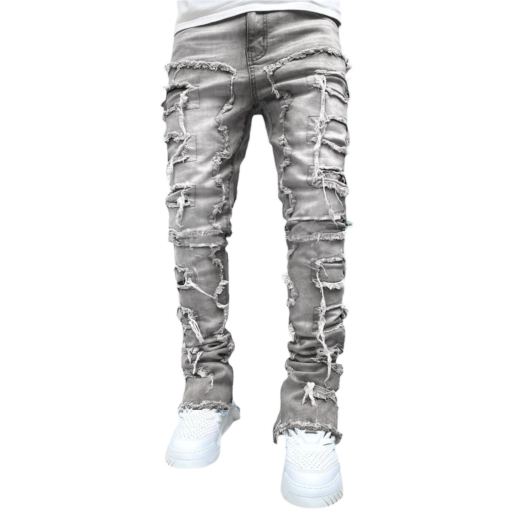 "Ins Fringes "| Ripped Trousers Individual Patched Pants | Long | Tight Fit | Stacked | Mens