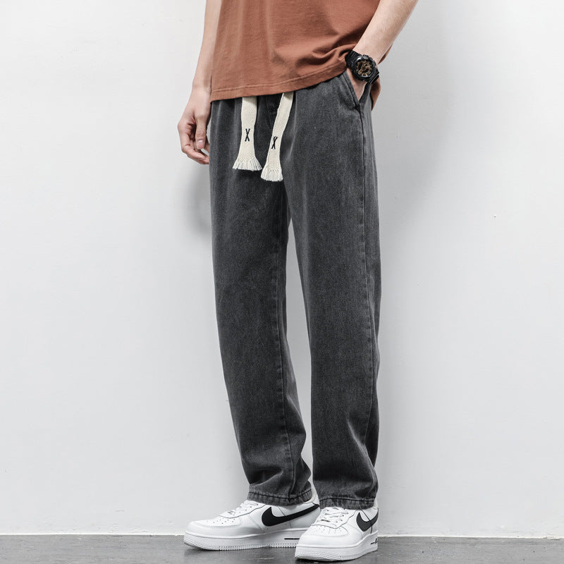 Men Fashion Drawstring | Loose Wide Leg Jeans | Elasticated Straight Trousers