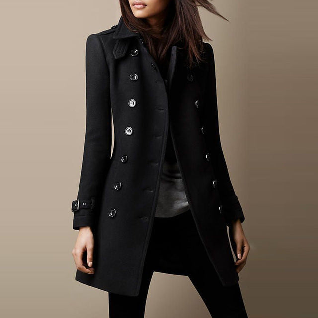 "Streetwear" Ladies Double-breasted | Loose Elegant Wool Overcoat | Lapel Solid Pocketed | Autumn-Winter |