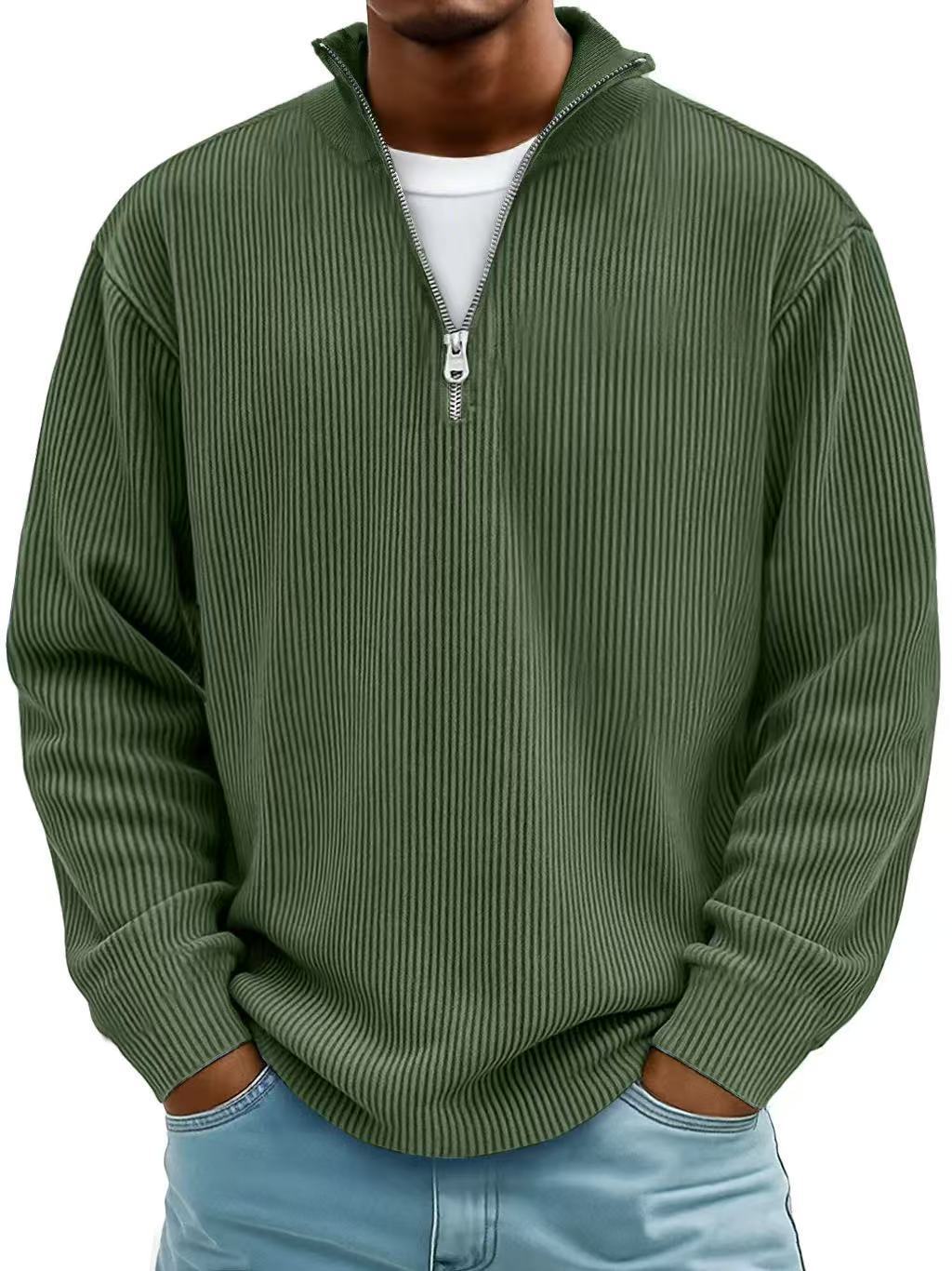 Corduroy Zipper Stand Collar Sweatshirt | Casual Polo | Long Sleeve |