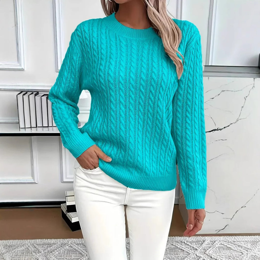 "Ins" Twist Round Neck Pullover Sweater Fashion Solid Color Long-sleeved Knitted Top For Women