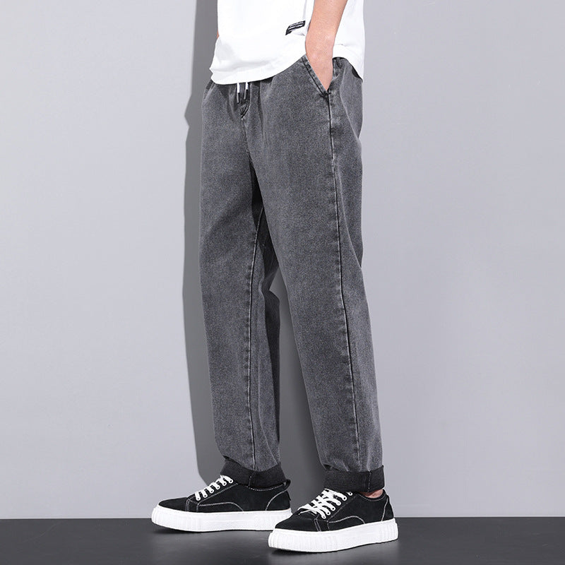 Men Fashion Drawstring | Loose Wide Leg Jeans | Elasticated Straight Trousers