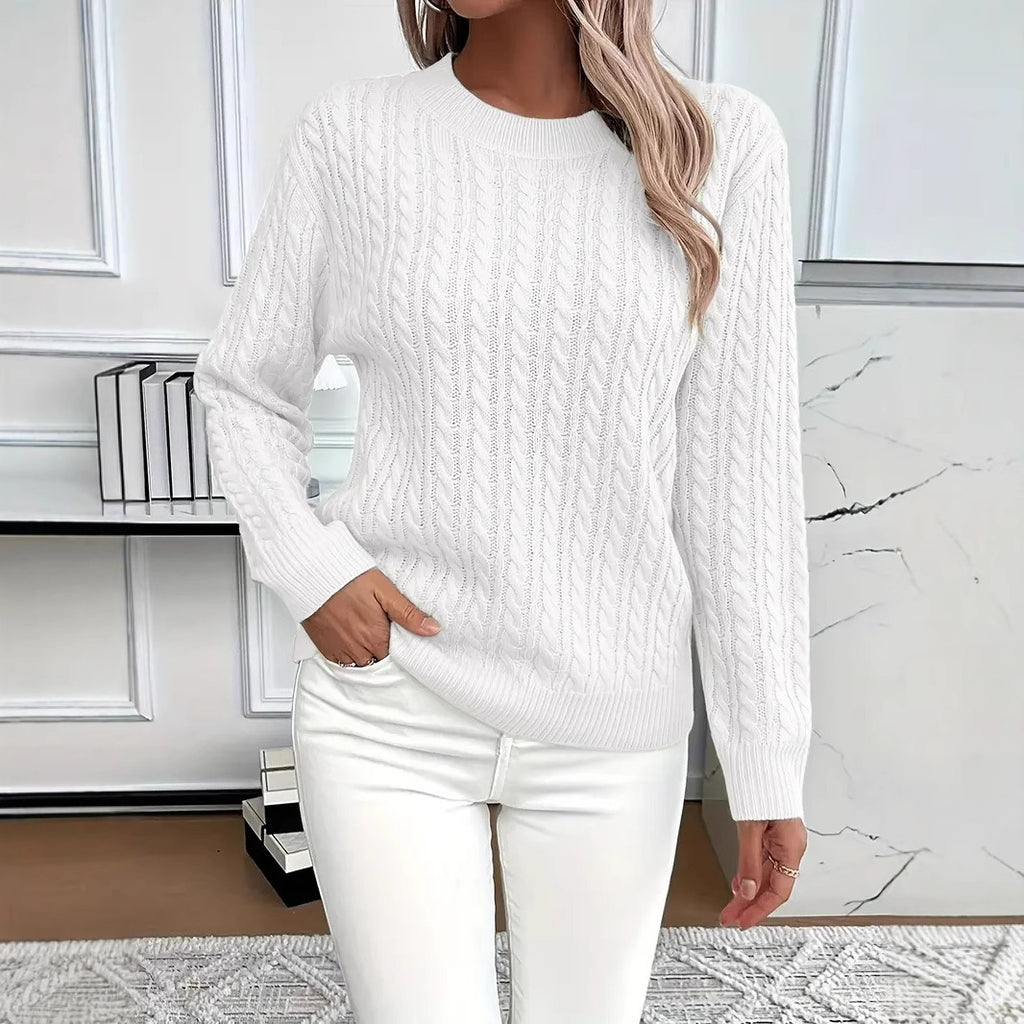 "Ins" Twist Round Neck Pullover Sweater Fashion Solid Color Long-sleeved Knitted Top For Women