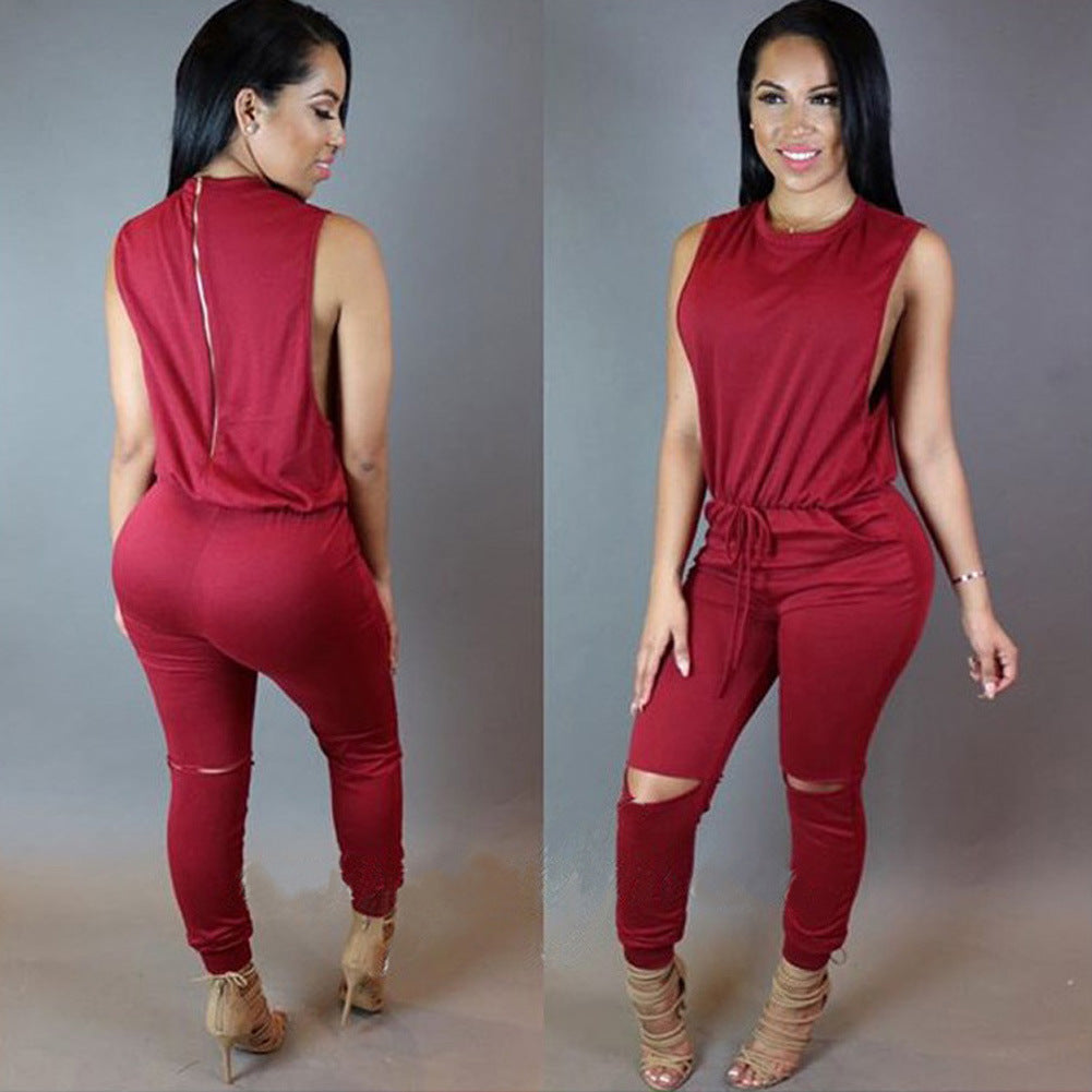 Women's Zippered Drawstring | One-piece Pant Jumpsuit