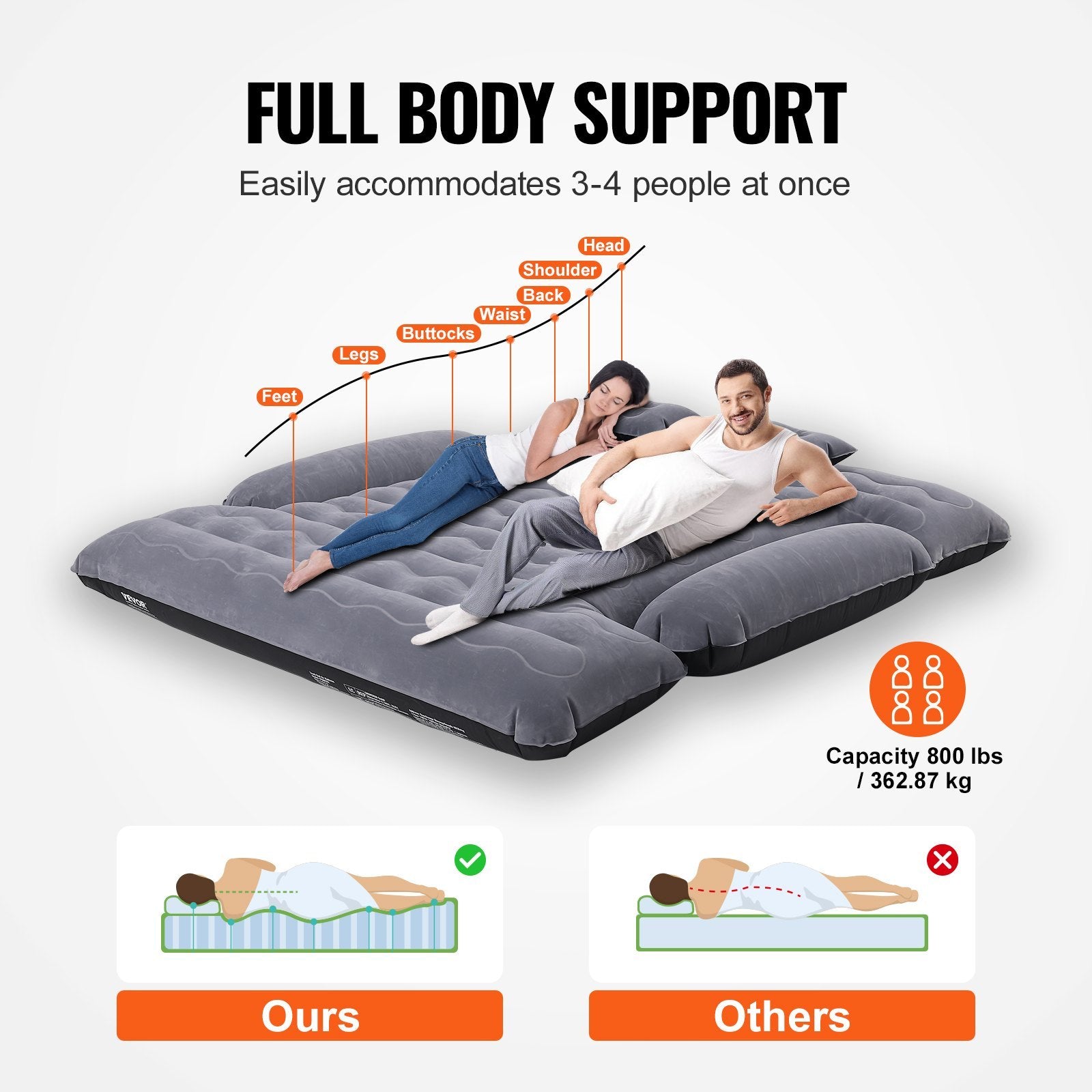 Truck Bed Air Mattress, For 6-6.5 Ft Full Size Truck Beds, Inflatable Air Mattress Camping Bed With 12V Air 2 Pillows, Carry Bag, For Chevrolet Silverado, Dodge Ram, Ford