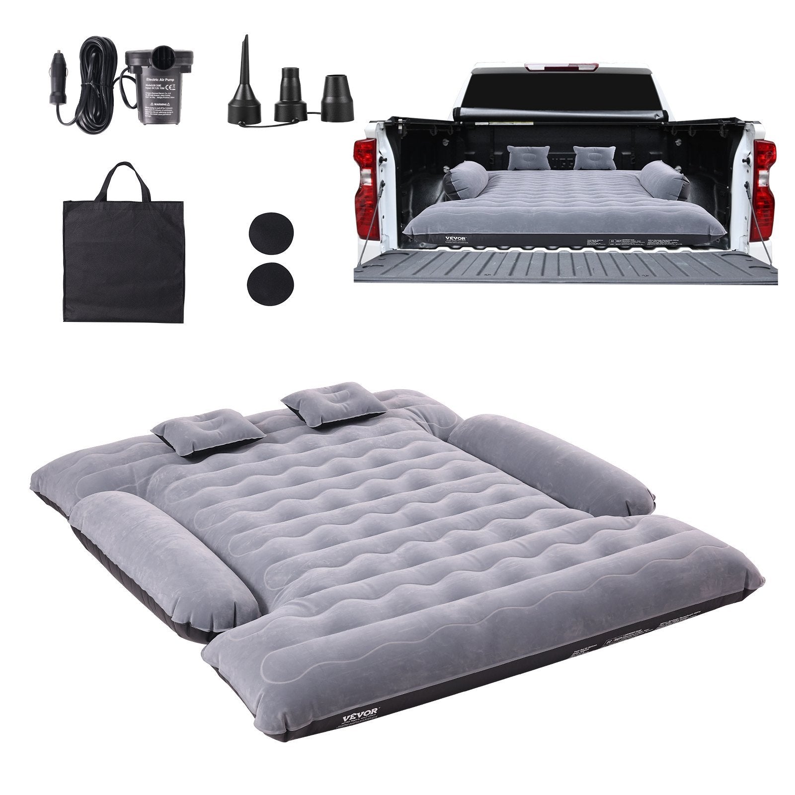 Truck Bed Air Mattress, For 6-6.5 Ft Full Size Truck Beds, Inflatable Air Mattress Camping Bed With 12V Air 2 Pillows, Carry Bag, For Chevrolet Silverado, Dodge Ram, Ford