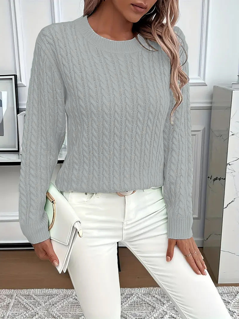 "Ins" Twist Round Neck Pullover Sweater Fashion Solid Color Long-sleeved Knitted Top For Women