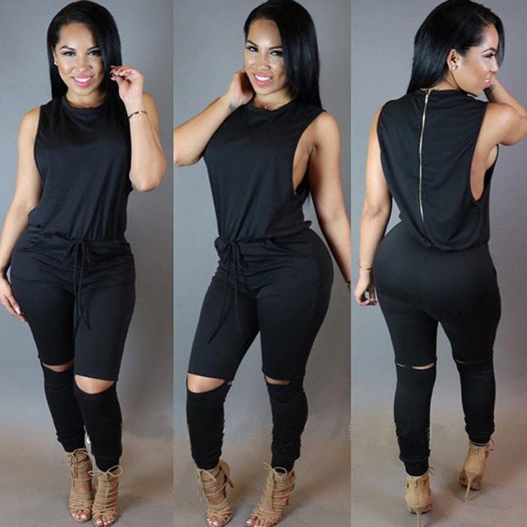 Women's Zippered Drawstring | One-piece Pant Jumpsuit