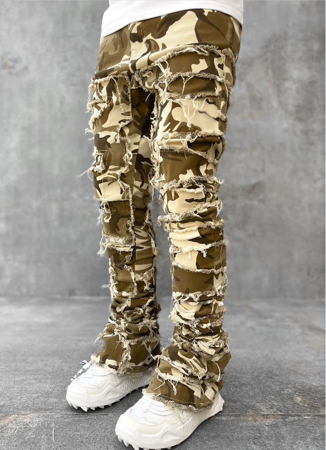 "Ins Fringes "| Ripped Trousers Individual Patched Pants | Long | Tight Fit | Stacked | Mens