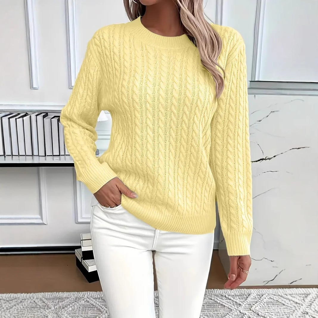 "Ins" Twist Round Neck Pullover Sweater Fashion Solid Color Long-sleeved Knitted Top For Women