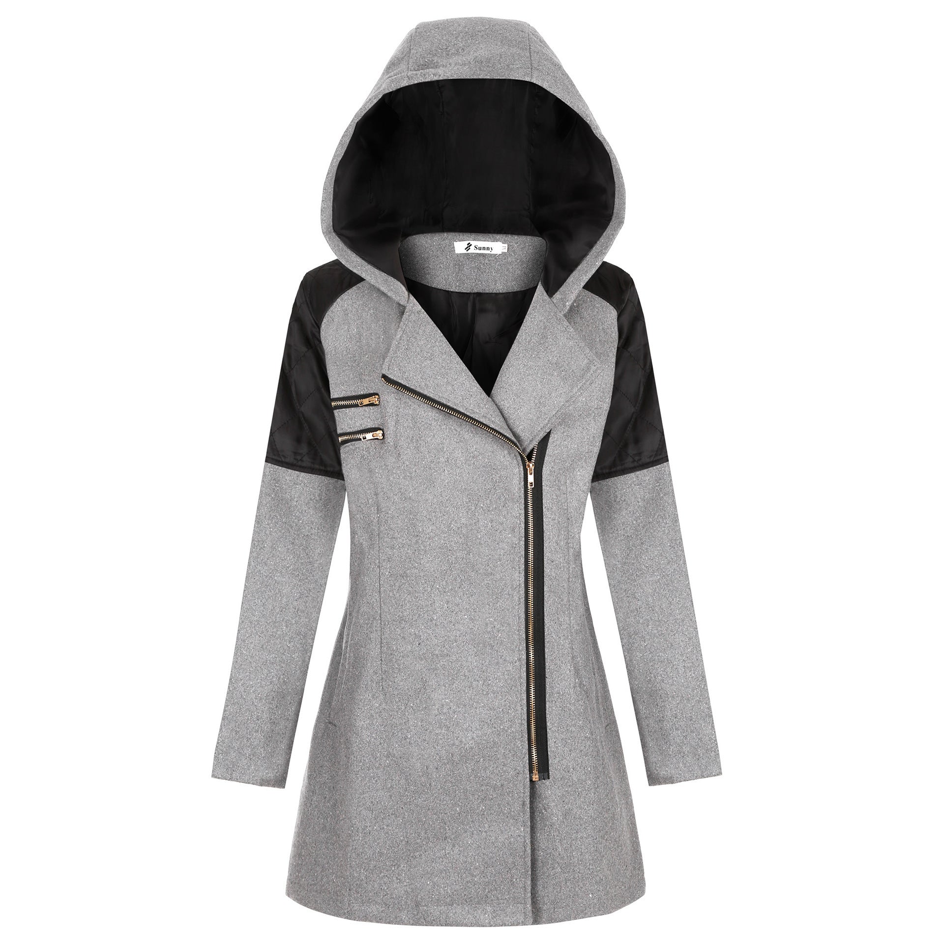 Slim Womens | Warm | Full Diagonal Zipper | Thick Woolen | Hooded Fall-Winter Windbreaker