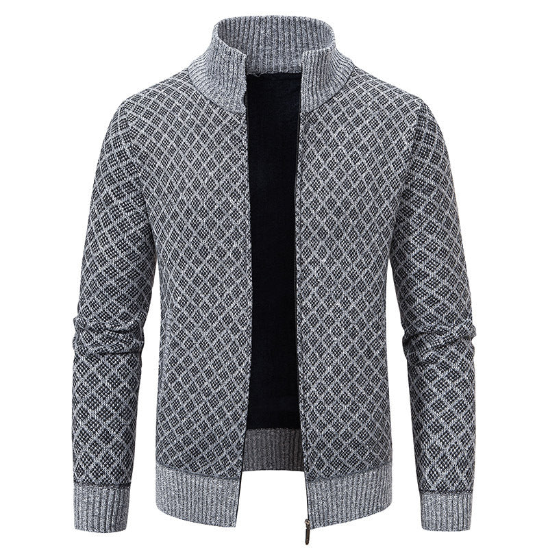 Thickened Plaid Cardigan | Slim Fit | Zipper | Men's Casual Long Sleeve | Knitted