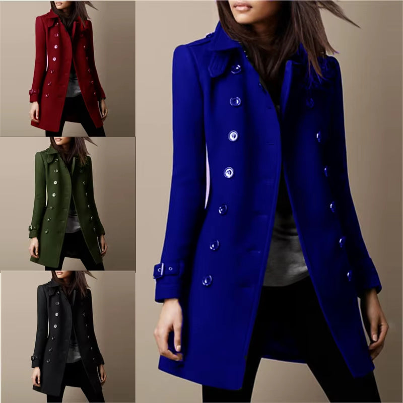 "Streetwear" Ladies Double-breasted | Loose Elegant Wool Overcoat | Lapel Solid Pocketed | Autumn-Winter |