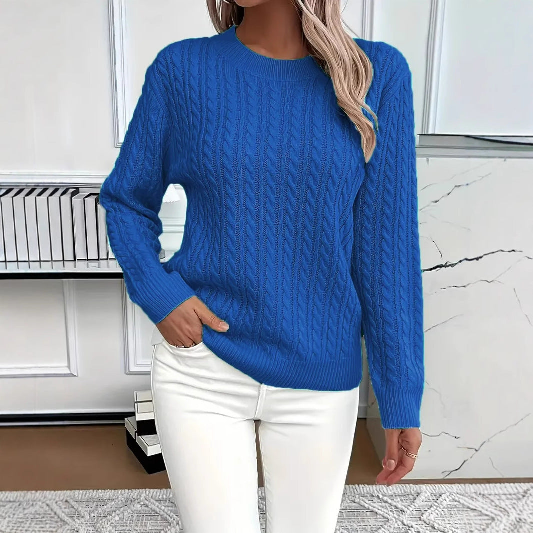 "Ins" Twist Round Neck Pullover Sweater Fashion Solid Color Long-sleeved Knitted Top For Women