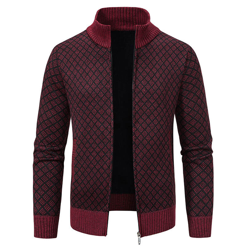Thickened Plaid Cardigan | Slim Fit | Zipper | Men's Casual Long Sleeve | Knitted