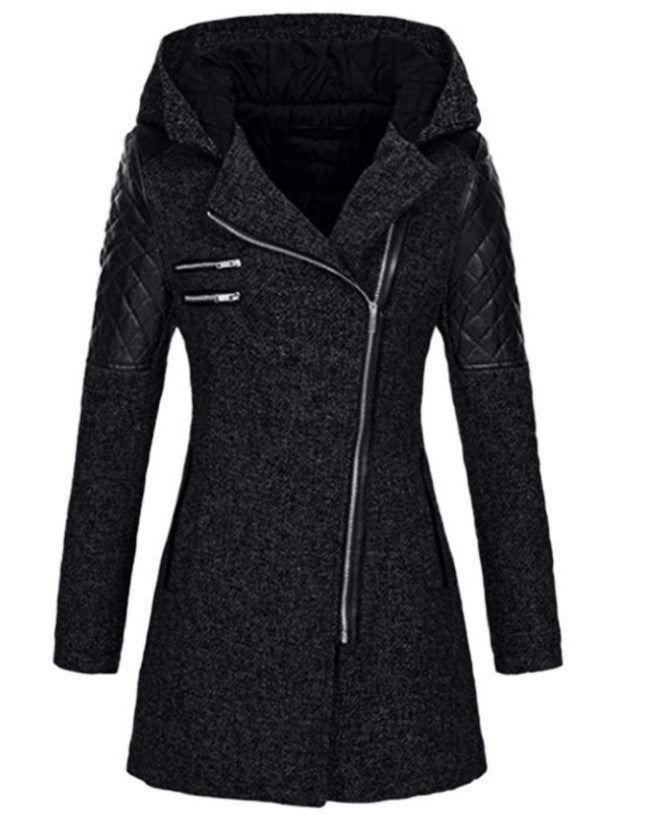 Slim Womens | Warm | Full Diagonal Zipper | Thick Woolen | Hooded Fall-Winter Windbreaker