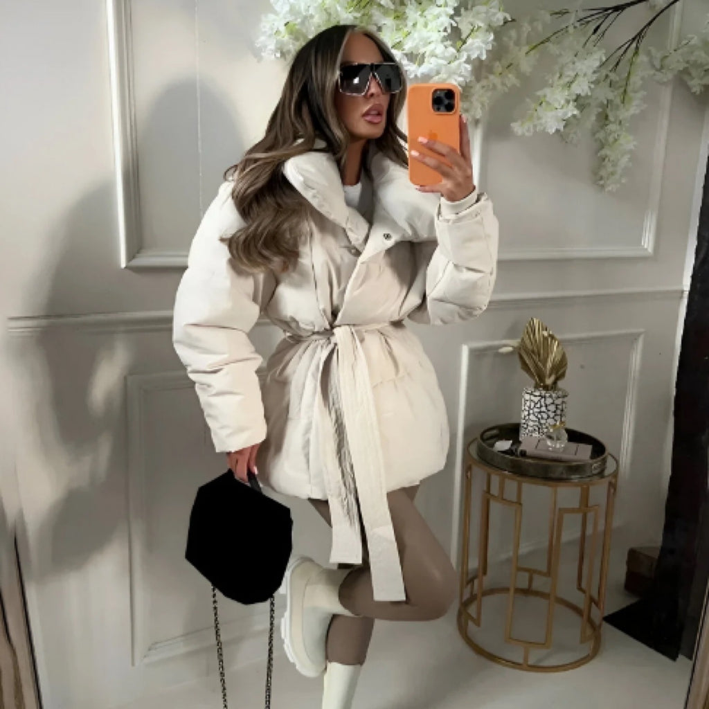 Winter Thickened Jacket Fashion | Coat With Belt Warm Casual Top Outwear  | Women's