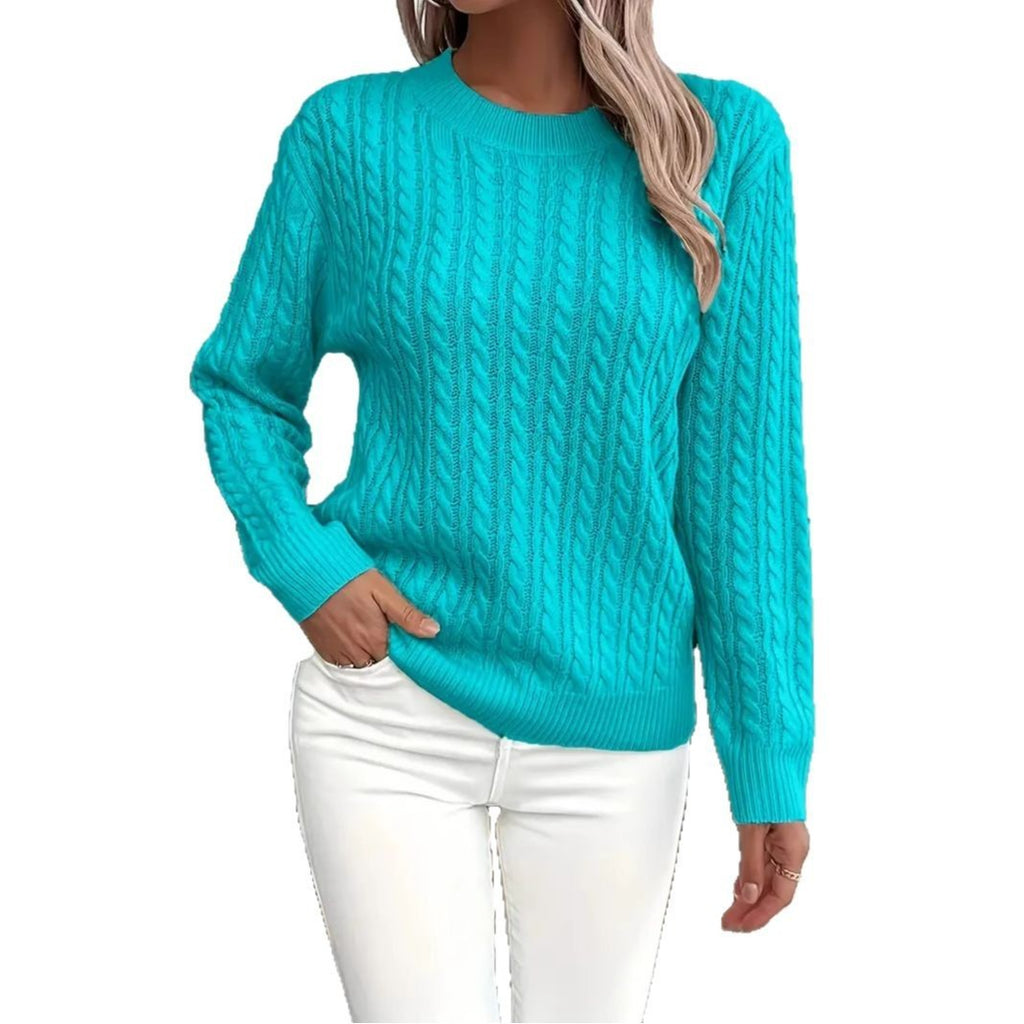 "Ins" Twist Round Neck Pullover Sweater Fashion Solid Color Long-sleeved Knitted Top For Women