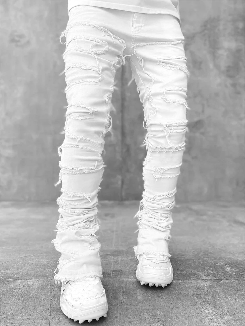 "Ins Fringes "| Ripped Trousers Individual Patched Pants | Long | Tight Fit | Stacked | Mens