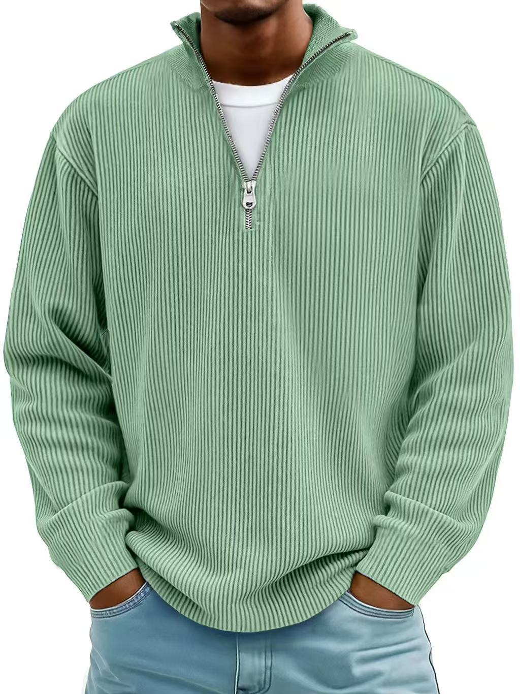 Corduroy Zipper Stand Collar Sweatshirt | Casual Polo | Long Sleeve |