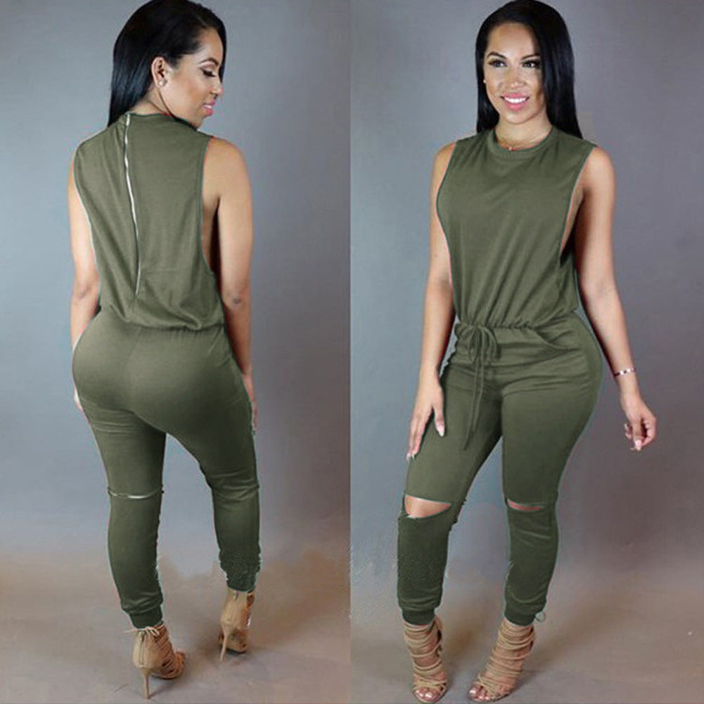 Women's Zippered Drawstring | One-piece Pant Jumpsuit