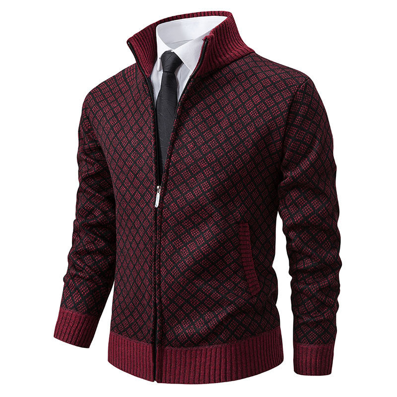 Thickened Plaid Cardigan | Slim Fit | Zipper | Men's Casual Long Sleeve | Knitted