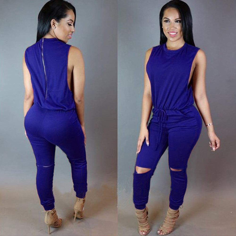 Women's Zippered Drawstring | One-piece Pant Jumpsuit